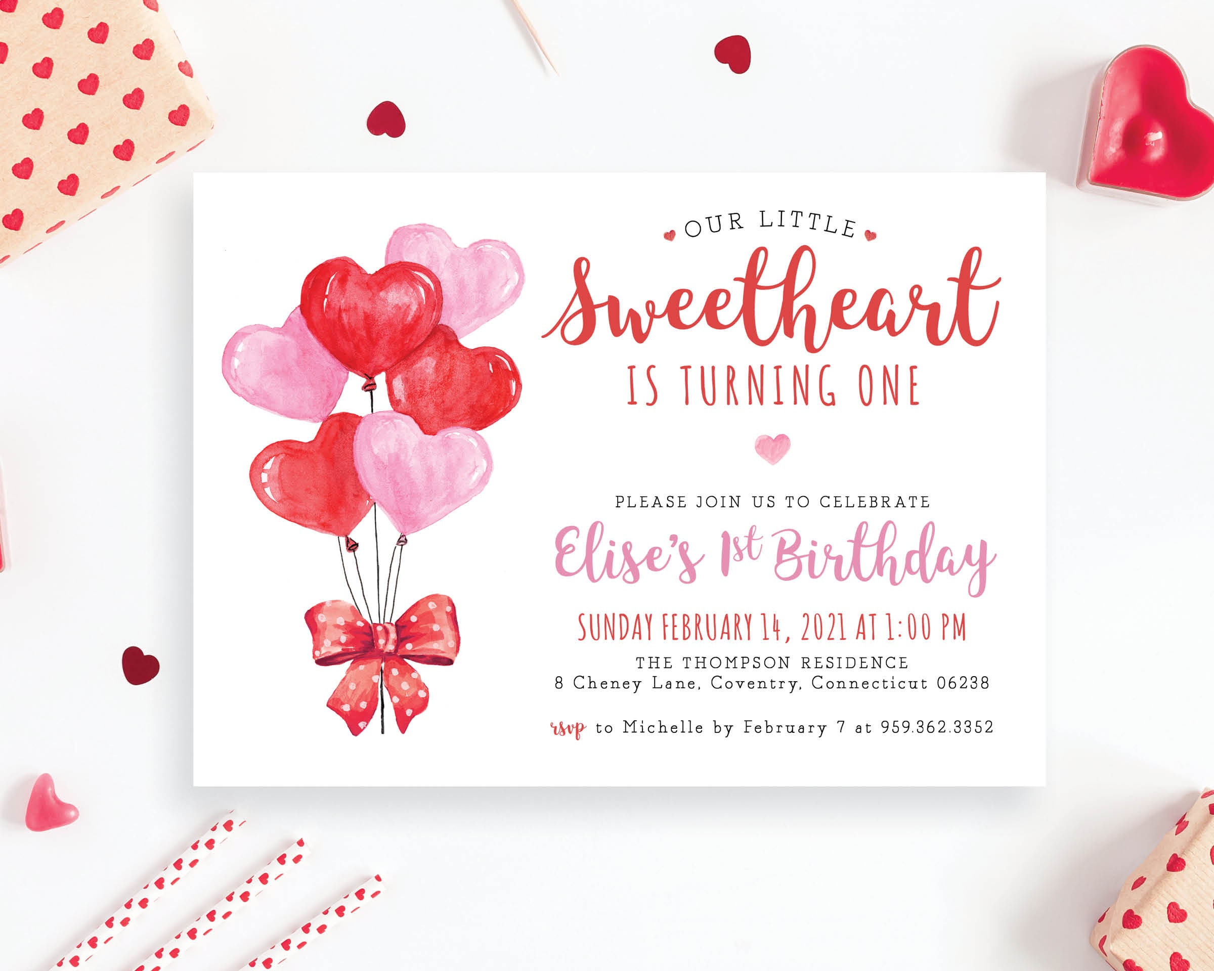 Little Sweetheart is turning One Any Age Valentine's Day February First Girl 1st Birthday Party Girly Invite Invitation | Digital or Printed