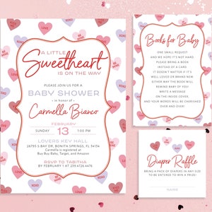 A Little Sweetheart is on the way Baby Love Heart Girl Shower Invitation Set Valentine's Day February Diaper Book | Digital or Printed Cards