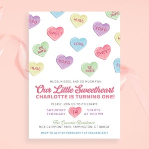 Little Sweetheart is turning One Sweet Any Age Valentine's Day February First Girl 1st Birthday Party Invite Invitation | Digital or Printed