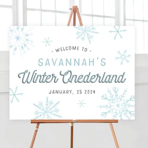 Winter Onederland Wonderland Snow Welcome Sign Large Sign, Wedding Bridal Baby Shower, Blue Christmas Boy or Girl  | Digital or Printed