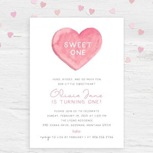 Little Sweetheart is turning One Sweet Any Age Valentine's Day February First Girl 1st Birthday Party Invite Invitation | Digital or Printed