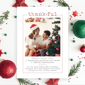 Thankful Any Definition, 2021 Holiday Family Christmas New Year Card Red Simple Minimalistic Photo Collage | Digital or Printed Cards (703)