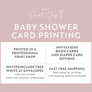 Baby Shower Invitations with Envelopes, Book Card, and Diaper Raffle Card Printing