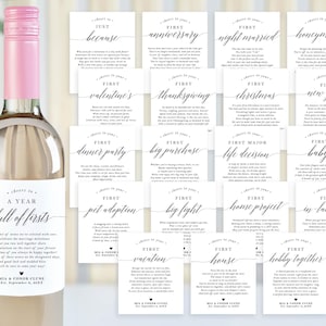 Etichette per bottiglie di vino e champagne per traguardi di nozze, regalo di nozze moderno, regalo di fidanzamento, primo anniversario di matrimonio, cesto regalo, stampato