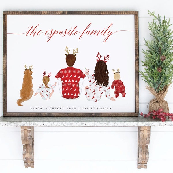 Christmas Holiday Family Portrait Illustration Gift Winter Personalized Custom Gift for Mom Dad Pajamas Pets | Printed or Digital (325)