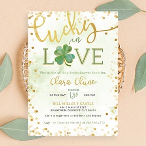 Lucky in Love St. Patrick's Day March Green Gold Day Bridal Shower Invitation Invite Leprechaun Advice Recipe Set | Digital or Printed Cards