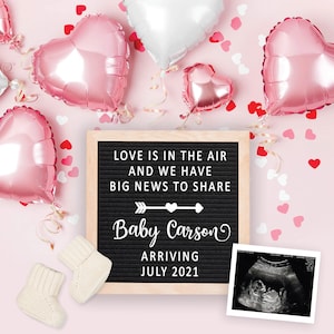 Valentine's Day February Baby Pregnancy Announcement for Social Media Baby Girl Pink Hearts Personalized Letter board Digital File ONLY(374)