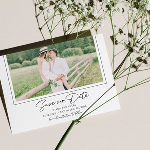 Save the Date Card Photo Simple Timeless Wedding Announcement Engagement Modern Minimal Classic Black White | Digital or Printed Cards (779)