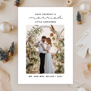 Married Little Christmas, Wedding Simple 2021 Holiday Family Christmas New Year Card Minimalistic Photo | Digital or Printed Cards (706)