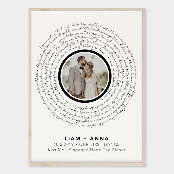 Vinyl Record Song Lyrics with Photo Personalized Custom Print, 1st Wedding Anniversary Gift, Any Song First Dance Wall Art, Special Song