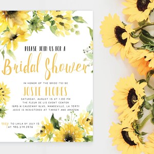 Sunflower Bridal Shower Invitation Invite Yellow Floral Greenery Spring Summer Boho Advice Recipe Set Digital or Printed Cards envelopes