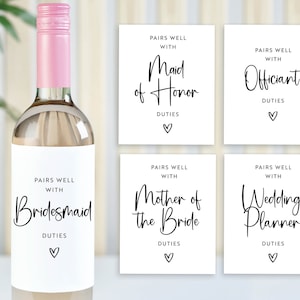 Bridesmaid Proposal Wine Champagne Bottle Labels, Pairs Well Duties Bridesmaid Maid of Honor Gift, Pairs Well, Wedding Favor Printed Custom