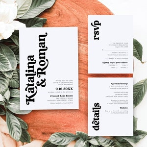 Katalina | Minimalist Wedding Invitation Reply Card and Details Card Suite Set, Timeless Simple Modern Large Type | Digital or Printed Cards