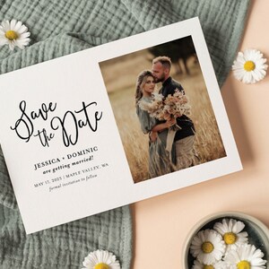 Save the Date Card Photo Simple Timeless Wedding Announcement Engagement Modern Minimal Classic Black White | Digital or Printed Cards (795)