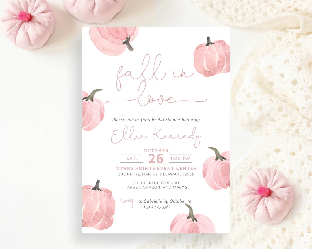 Fall in Love Autumn Blush Pink Pumpkins Simple Modern Bridal Shower ...