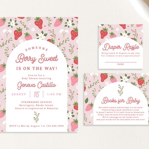 Someone Berry Sweet is on the way Baby Shower Invitation Strawberry Strawberries Red Pink Daisy | Digital or Printed Cards with envelopes