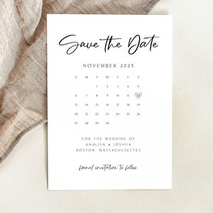 Save the Date Card with Calendar Simple Timeless Wedding Announcement Engagement Modern Minimal Black White | Digital or Printed Cards (760)