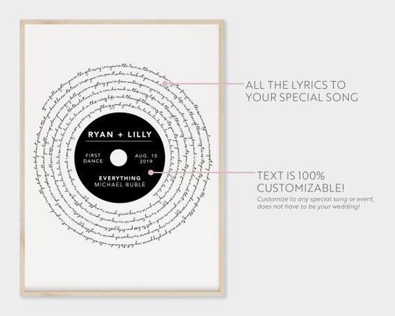 Song Lyrics Print Song Lyrics Wall Art Vinyl Record Custom 