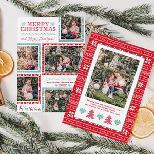 Christmas Sweaters Fair Isle Holiday Family  New Year Card Invitation Simple Minimalistic Photo Collage Digital or Printed Cards (932)