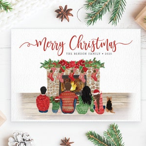 Christmas Holiday Family Portrait Illustration New Year Card Personalized Custom Sweaters Winter Pets | Digital or Printed Cards (679)