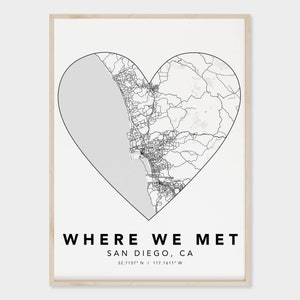 Where We Met Custom Map Wall Art Decor Print, Couple wedding bridal shower birthday gift personalized anniversary simple modern poster sign