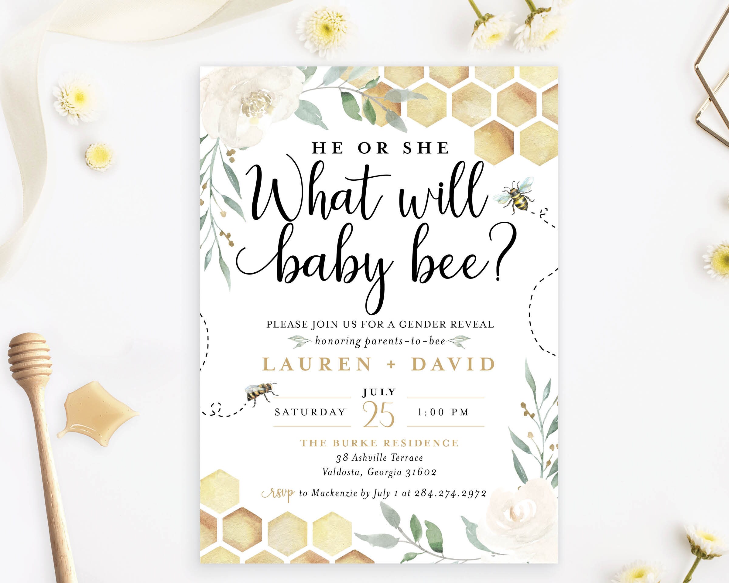 He Or She What Will Baby Bee Gender Reveal Invitation Honey Etsy