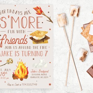 Birthdays are S'more Fun with Friends Birthday Party Invitation Camping Bonfire Summer Smore | Digital or Printed Cards with envelopes