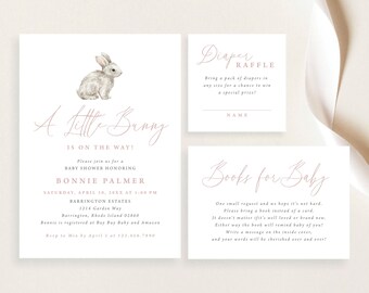 A Little Bunny is on the Way Pink Minimalist Baby Shower