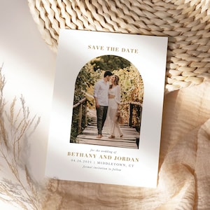 Save the Date Card with Photo Arch Gold Simple Timeless Wedding Announcement Engagement Modern Minimal | Digital or Printed Cards (785)