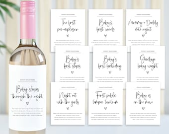 Mommy Milestones Wine Champagne Bottle Labels, Modern New NewBorn Baby Shower Bridal Gift First Time Parents Gift Basket Stickers, Printed