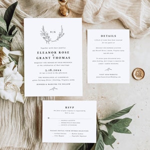 Eleanor | Dainty Floral Wedding Invitation Reply Card and Details Card Suite Set Timeless Simple Modern Minimalist | Digital or Printed