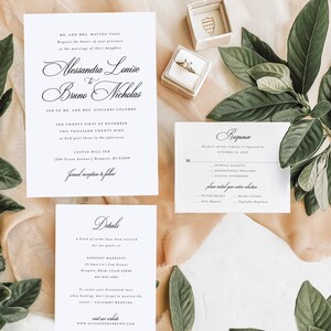 Alessandra | Formal Elegant Minimalist Wedding Invitation Reply Card and Details Card Suite Set, Timeless Classic | Digital or Printed Cards