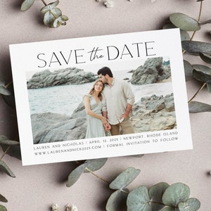 Save the Date Card Photo Simple Timeless Wedding Announcement Engagement Modern Minimal Black White | Digital or Printed Cards (774)