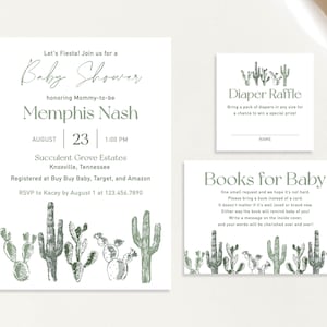 Taco 'Bout a Baby Baby Girl or Boy Neutral Shower Invitation Set Let's Fiesta Cactus Greenery Diaper Book Card Set | Digital or Printed