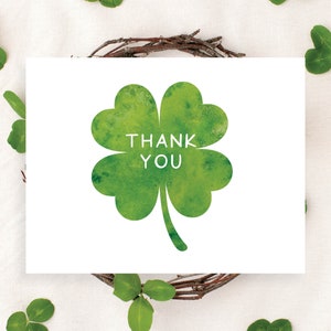 St. Patricks Day Shamrock March Green Simple Clover Flat or Folded Thank You Cards Girl Boy Bridal Baby Birthday Shower Digital or Printed image 1