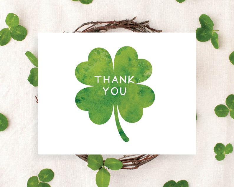 St. Patricks Day Shamrock March Green Simple Clover Flat or Folded Thank You Cards Girl Boy Bridal Baby Birthday Shower Digital or Printed image 1