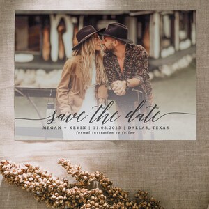 Full Photo Save the Date Card Simple Timeless Wedding Announcement Engagement Modern Minimal Classic Black | Digital or Printed Cards (784)
