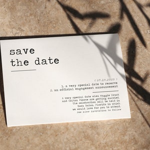 Save the New Date Card Wedding Announcement Engagement Simple Modern Minimal Nonphoto Definition Typewriter | Digital or Printed Cards (777)