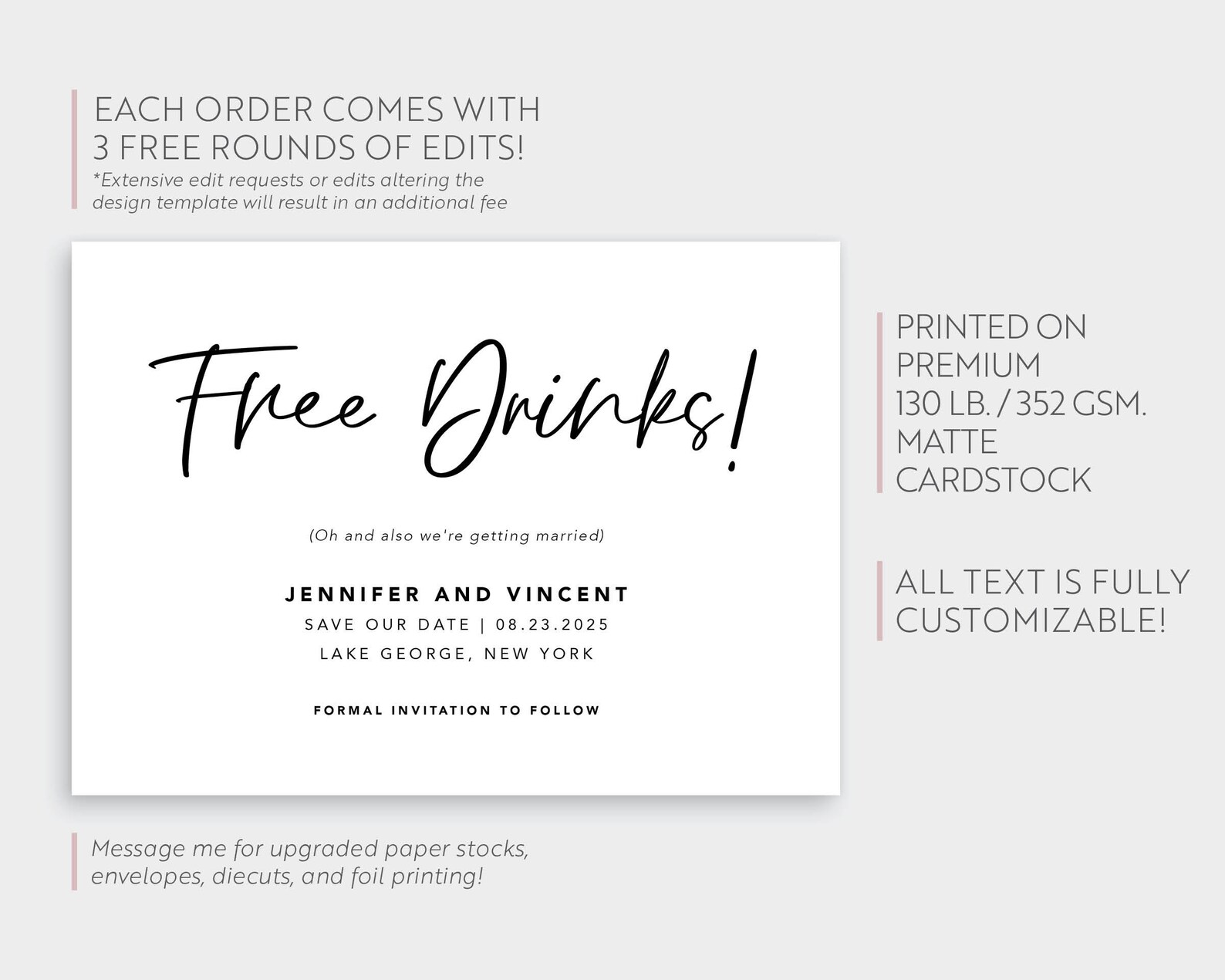 Free Drinks Save the Date Card Funny Wedding Announcement Etsy