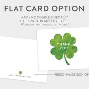 St. Patricks Day Shamrock March Green Simple Clover Flat or Folded Thank You Cards Girl Boy Bridal Baby Birthday Shower Digital or Printed image 4