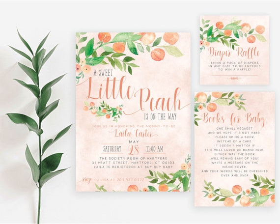 20 Babyparty Einladungskarten Mit Umschlägen - 'A Little Peach Is On The Way' Zum Selbstgestalten