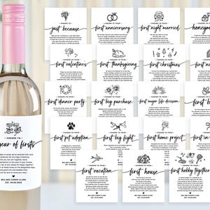 Marcos de casamento Vinho Champanhe Garrafa Etiquetas Moderno Chá de panela Presente de noiva Primeiro aniversário Casado Noivado Cesta de presente Doodle