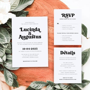 Lucinda | Minimalist Wedding Invitation Reply Card and Details Card Suite Set, Timeless Simple Modern Formal Classic | Digital or Printed
