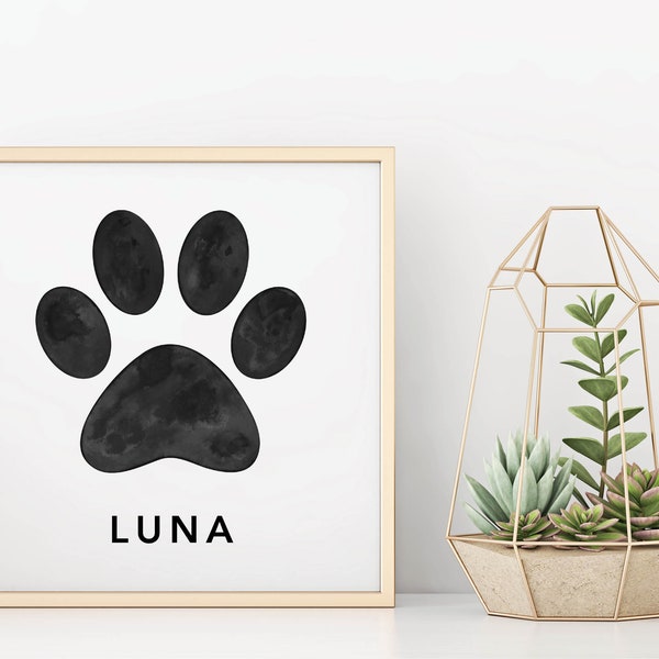 Custom Paw Print with Name Square Wall Art Print, Dog Cat Pet Owner, Pet Owner Gift, Rescue Pet, Animal Lover, Printed or Digital wall decor