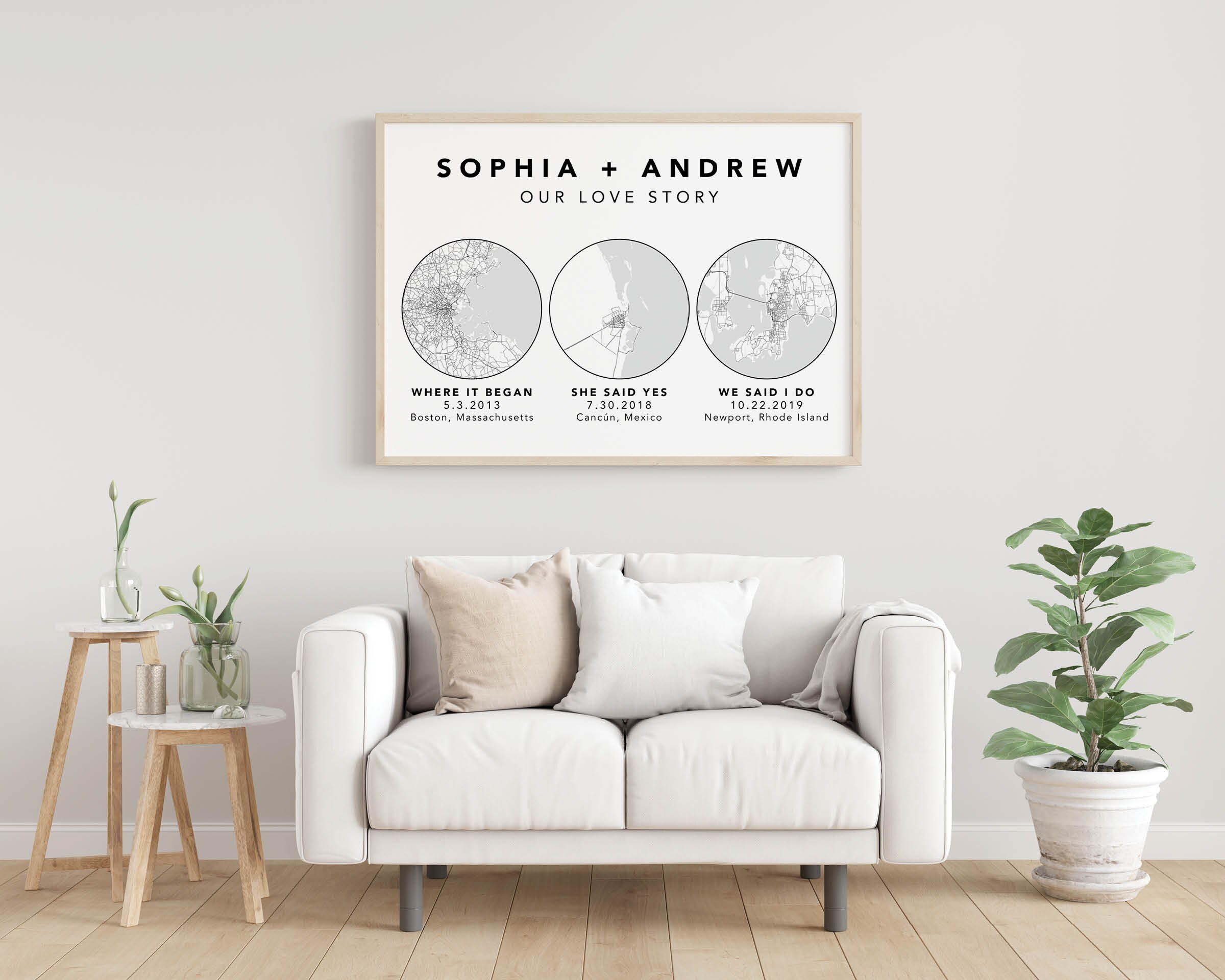 Our Love Story Custom Map Wall Art Decor Print Couple Wedding Bridal ...