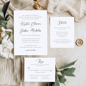 Kristen | Minimalist Wedding Invitation Reply Card and Details Card Suite Set, Timeless Simple Modern Formal | Digital or Printed Cards