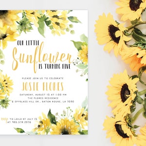 Sunflower Any Age Birthday Party Invite Invitation Greenery Floral Yellow Spring Summer Boho sunflowers | Digital or Printed Cards Envelopes