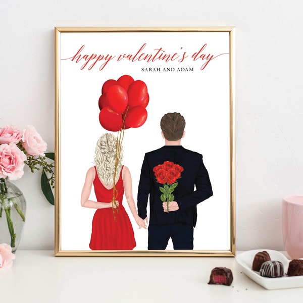 Valentine's Day Custom Portrait Illustration Gift Love Personalized Gift for Boyfriend Girlfriend Wife Husband Couple | Printed or Digital