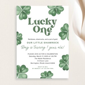 Lucky ONE First Birthday Invitation St. Patricks Day Birthday March Time Capsule Shamrocks Gold First 1st Invite | Digital or Printed Cards