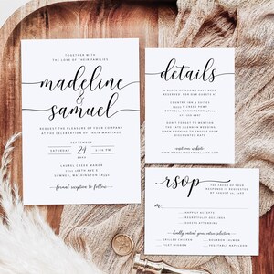 Madeline | Minimalist Wedding Invitation Reply Card and Details Card Suite Set, Timeless Simple Modern Formal | Digital or Printed Cards